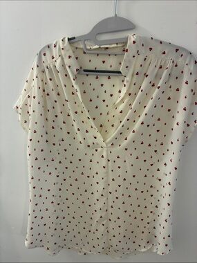 Pleione Sleeveless Career  Pop OverCream V-Neck Tunic Geometric Red Print Size S